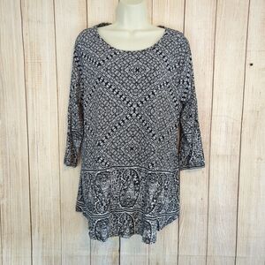 LUCKY BRAND Black White Paisley 3/4 Sleeve Top Shirt Size 1X NWT